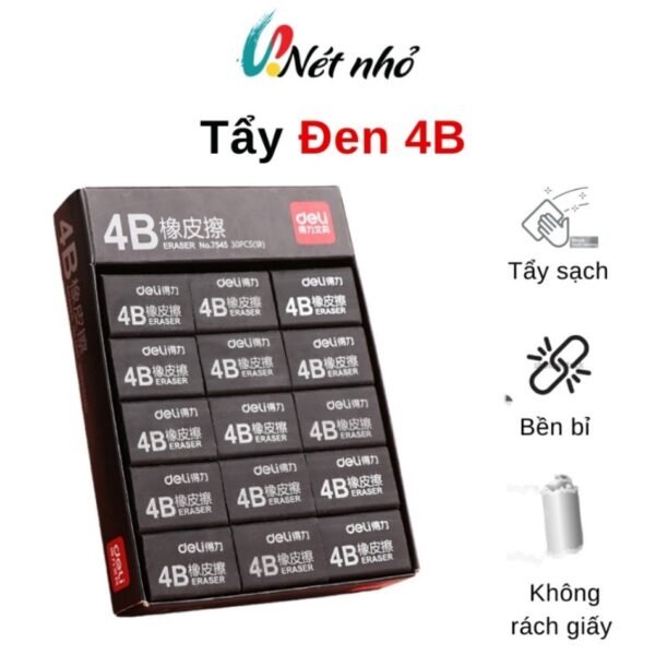 gôm tẩy deli 4b 100a, tẩy siêu sạch không rách giấy